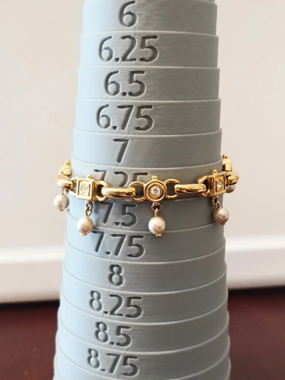 Vintage Joan Rivers Goldtone Faux Pearl and Rhinestone Link Bracelet